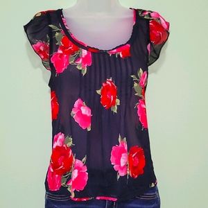Abercrombie & Fitch Navy Blue Sheer Floral Blouse